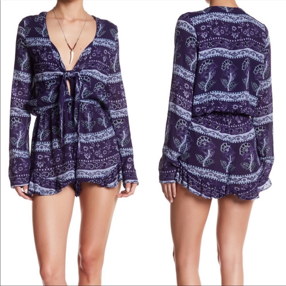 💙RAGA Island Tie Romper Navy Blue Purple XS - Picture 1 of 5